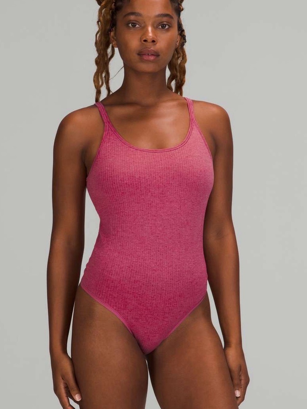 Lululemon Size 14 Pink Lychee Ribbed Ebb To Street Thong Bodysuit